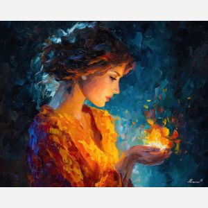 fire magic portrait,inner strength,oil painting,afremov style