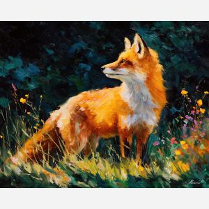 fox portrait,meadow wildlife,oil painting,afremov style