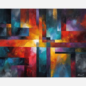 abstract tension,intersecting forms,oil painting,afremov style