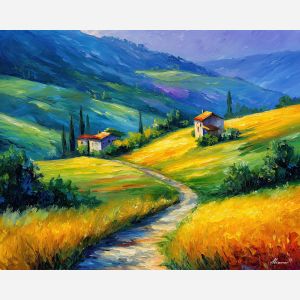 rolling hills,path landscape,oil painting,afremov style