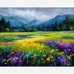 meadow after rain,fresh landscape,oil painting,afremov style