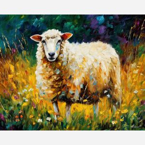 sheep meadow,farm animal,oil painting,afremov style
