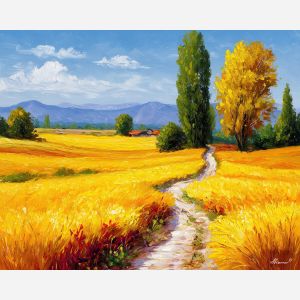 sunlit fields,country path,oil painting,afremov style