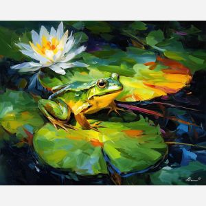frog pond,wildlife art,oil painting,afremov style
