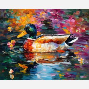 duck pond,bird painting,oil painting,afremov style