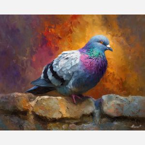 pigeon city,bird portrait,oil painting,afremov style