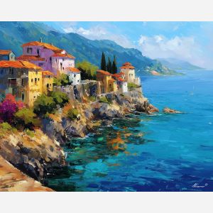 coastal cliffs,sea view,oil painting,afremov style