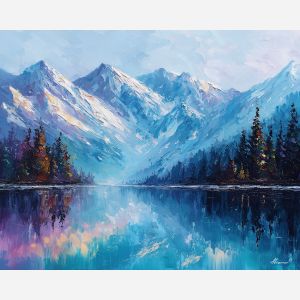 mountain peaks,quiet landscape,oil painting,afremov style