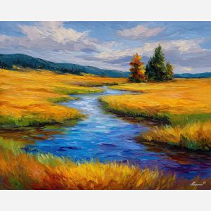 river bend,calm water,open plains,oil painting,afremov style