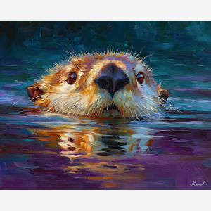 otter river,wildlife art,oil painting,afremov style