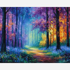 woodland clearing,forest light,oil painting,afremov style