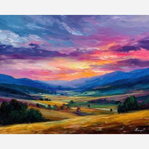 valley evening,open landscape,oil painting,afremov style