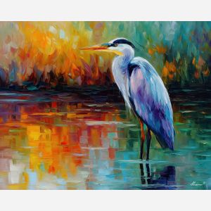 heron lake,bird wildlife,oil painting,afremov style