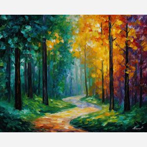 forest path,winding trail,oil painting,afremov style