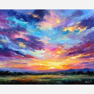 open sky landscape,clouds,oil painting,afremov style