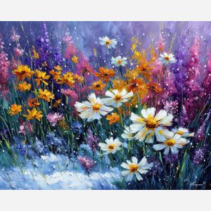 frost flowers,cool plants,oil painting,afremov style