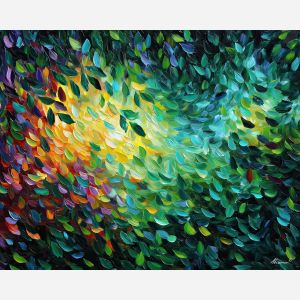 enchanted leaves,magic plants,oil painting,afremov style