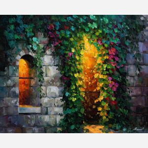 glowing ivy,enchanted wall,oil painting,afremov style