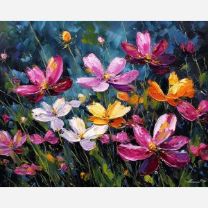 fantasy flowers,morning dew,oil painting,afremov style