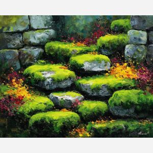 enchanted moss,forest plants,oil painting,afremov style