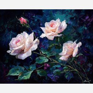 fantasy roses,moonlit petals,oil painting,afremov style