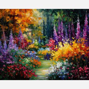 fantasy garden,living plants,oil painting,afremov style