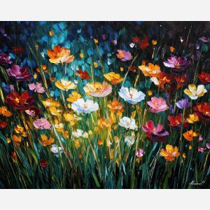 night flowers,starlight plants,oil painting,afremov style