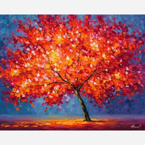 fantasy tree,ember blossoms,oil painting,afremov style