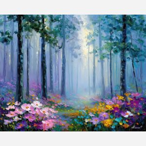 misty flowers,garden grove,oil painting,afremov style