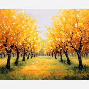 orchard plants,glowing stems,oil painting,afremov style