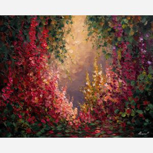 fantasy hedge,glowing flowers,oil painting,afremov style