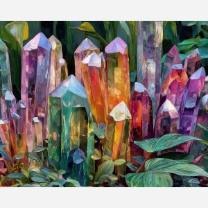 fantasy plants,crystal stems,oil painting,afremov style