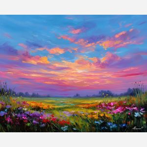 fantasy meadow,open sky,oil painting