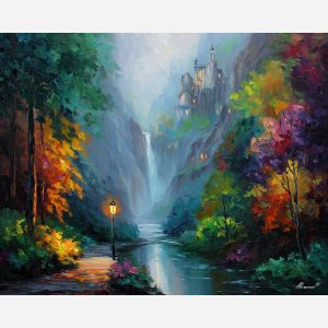 soft fantasy,magical kingdom,misty landscape,oil painting,afremov style