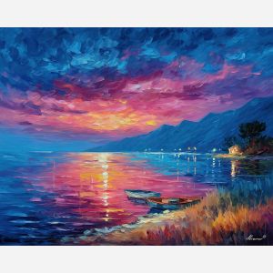 fantasy shore,evening calm,oil painting