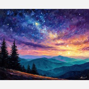 fantasy ridge,twilight stars,oil painting