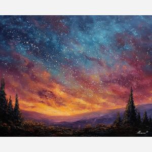 fantasy stars,soft night sky,oil painting