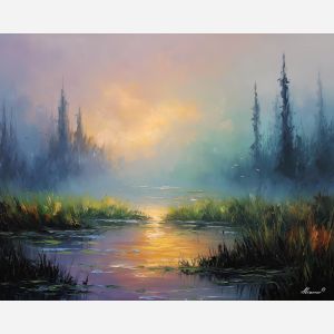 fantasy marsh,soft mist,oil painting