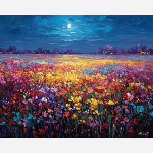 fantasy blooms,glowing flowers,oil painting