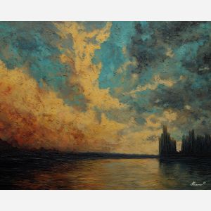 unsettled, scene, palette knife, oil painting, impasto, textured paint, layered pigment, scraped surface, thick strokes, expressive texture, hand painted, fine art, material depth, visual rhythm, atmospheric, color control, painterly surface