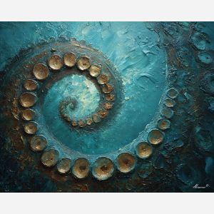 hidden, spiral, pulse, palette knife, oil painting, impasto, textured paint, layered pigment, scraped surface, thick strokes, expressive texture, hand painted, fine art, material depth, visual rhythm, atmospheric, color control, painterly surface