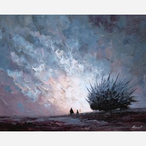 feral, moment, palette knife, oil painting, impasto, textured paint, layered pigment, scraped surface, thick strokes, expressive texture, hand painted, fine art, material depth, visual rhythm, atmospheric, color control, painterly surface