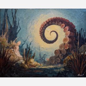 hidden, spiral, palette knife, oil painting, impasto, textured paint, layered pigment, scraped surface, thick strokes, expressive texture, hand painted, fine art, material depth, visual rhythm, atmospheric, color control, painterly surface