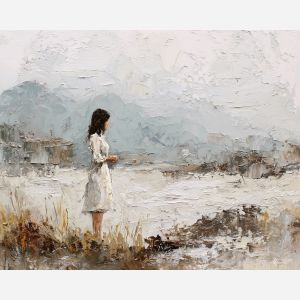 pale, silence, palette knife, oil painting, impasto, textured paint, layered pigment, scraped surface, thick strokes, expressive texture, hand painted, fine art, material depth, visual rhythm, atmospheric, color control, painterly surface