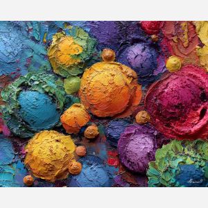 playful, presence, palette knife, oil painting, impasto, textured paint, layered pigment, scraped surface, thick strokes, expressive texture, hand painted, fine art, material depth, visual rhythm, atmospheric, color control, painterly surface