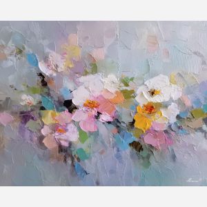 blooming, private, palette knife, oil painting, impasto, thick paint, layered pigment, scraped texture, hand painted, fine art, expressive surface, material depth, painterly, atmospheric, visual rhythm, textured painting, studio art