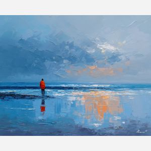 calm, moment, palette knife, oil painting, impasto, textured paint, layered pigment, scraped surface, thick strokes, expressive texture, hand painted, fine art, material depth, visual rhythm, atmospheric, color control, painterly surface