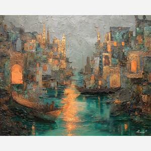 detailed, trace, palette knife, oil painting, impasto, textured paint, layered pigment, scraped surface, thick strokes, expressive texture, hand painted, fine art, material depth, visual rhythm, atmospheric, color control, painterly surface