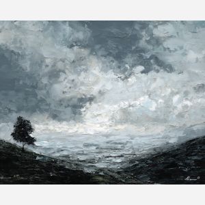 single, scale, palette knife, oil painting, impasto, textured paint, layered pigment, scraped surface, thick strokes, expressive texture, hand painted, fine art, material depth, visual rhythm, atmospheric, color control, painterly surface