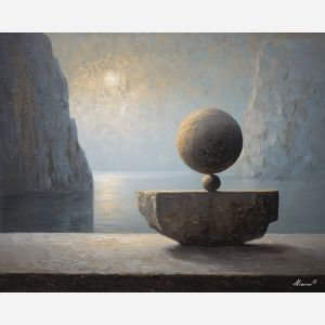 calm, weight, palette knife, oil painting, impasto, textured paint, layered pigment, scraped surface, thick strokes, expressive texture, hand painted, fine art, material depth, visual rhythm, atmospheric, color control, painterly surface